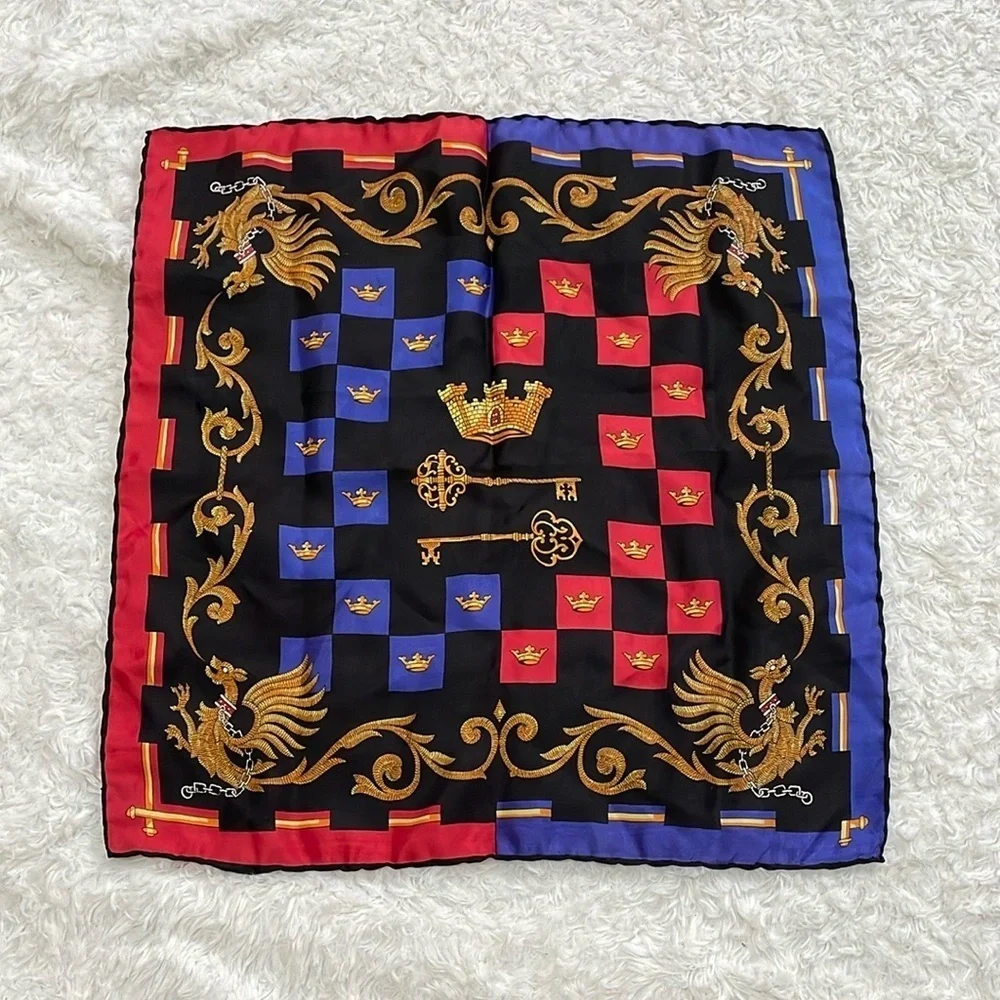 Black and Red Silk Scarf with Gold Accents